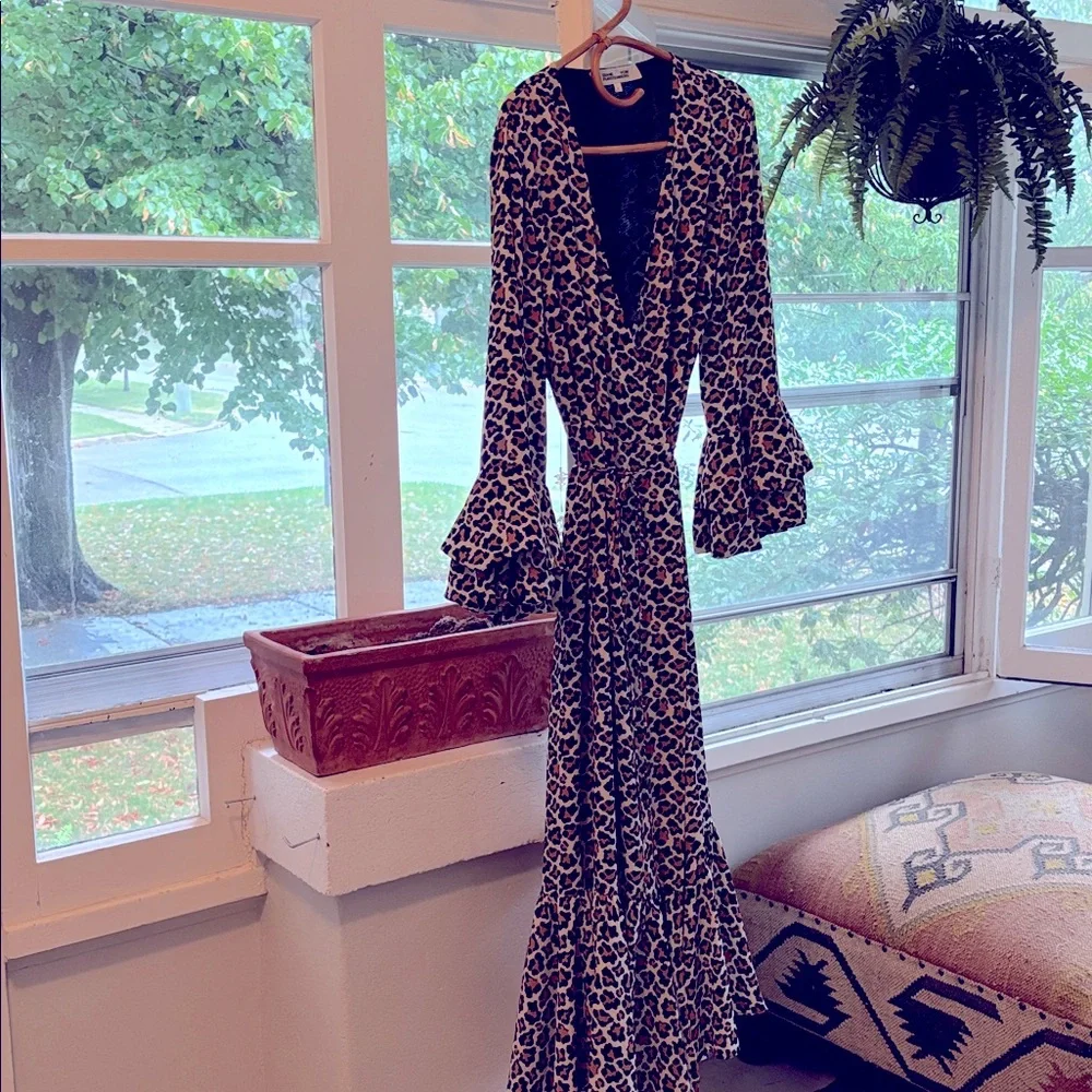 Diane Von Furstenberg Leopard Ruffle Maxi dress XL - Picture 4 of 13